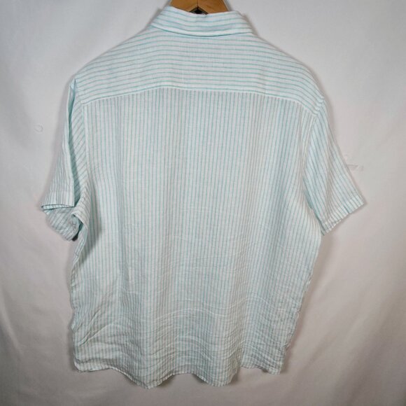 Vineyard Vines Men's Large Stripped Linen Button-Down Short Sleeve Shirt - Picture 3 of 8
